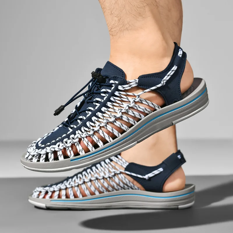 Summer Men's Handmade Weaving Design Sandals Breathable Casual Flat Beach Outdoor Couples Sandals Size 48 Fashion
