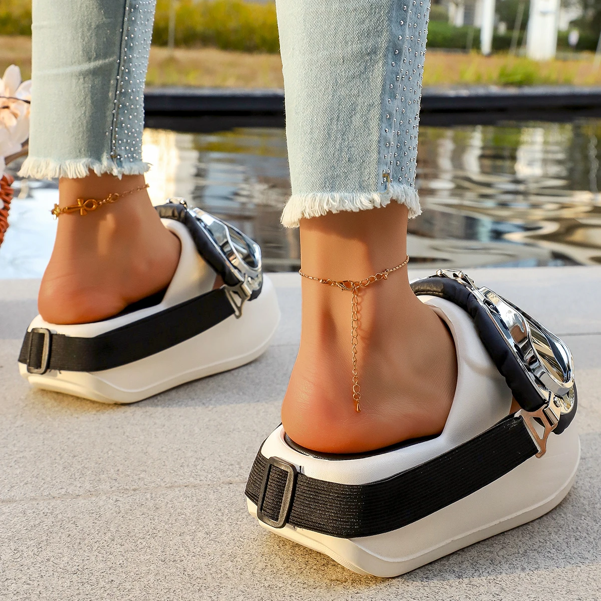 Platform Open Toe Sandals Women's Fashion Outside Wear Versatile Platform Non-slip Comfortable Sandals and Slippers