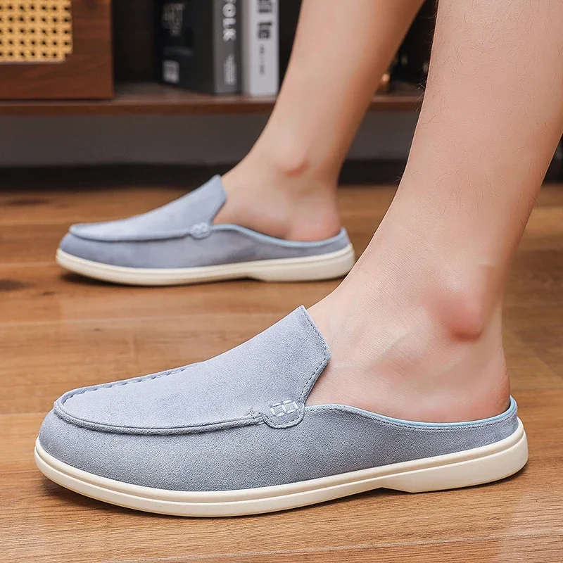 Summer Men Loafers Fashion Slip on Men Half Slippers Comfortable Lazy Casual Shoes Outdoor Man Sandals Lightweight Walking Shoes