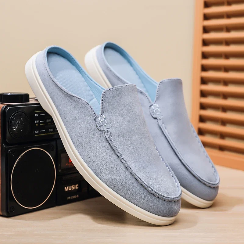 Summer Men Loafers Fashion Slip on Men Half Slippers Comfortable Lazy Casual Shoes Outdoor Man Sandals Lightweight Walking Shoes