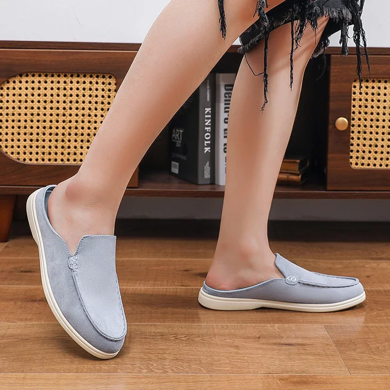 Summer Men Loafers Fashion Slip on Men Half Slippers Comfortable Lazy Casual Shoes Outdoor Man Sandals Lightweight Walking Shoes