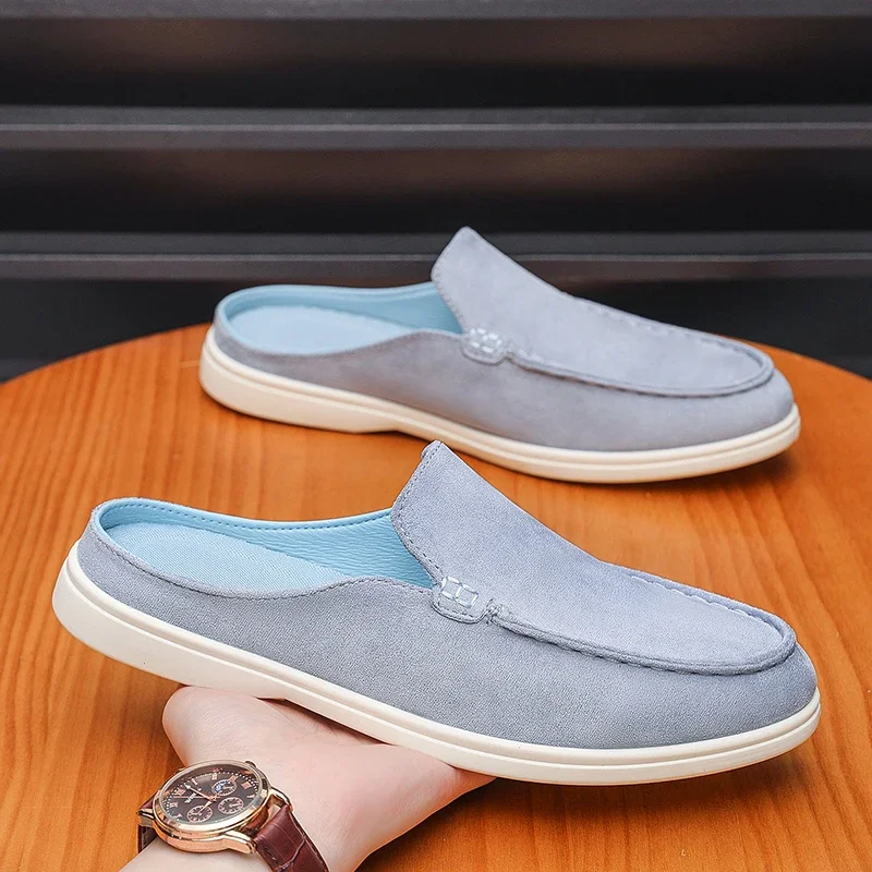 Summer Men Loafers Fashion Slip on Men Half Slippers Comfortable Lazy Casual Shoes Outdoor Man Sandals Lightweight Walking Shoes