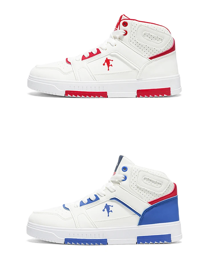 Men's White High-Top Color Block Sneakers, Lace-Up Casual Skate Shoes for Streetwear