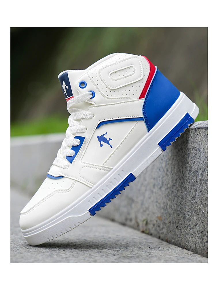 Men's White High-Top Color Block Sneakers, Lace-Up Casual Skate Shoes for Streetwear