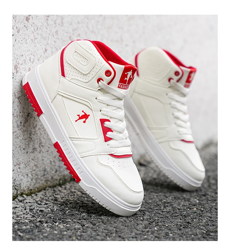 Men's White High-Top Color Block Sneakers, Lace-Up Casual Skate Shoes for Streetwear