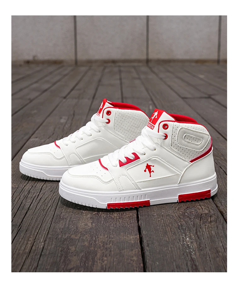 Men's White High-Top Color Block Sneakers, Lace-Up Casual Skate Shoes for Streetwear