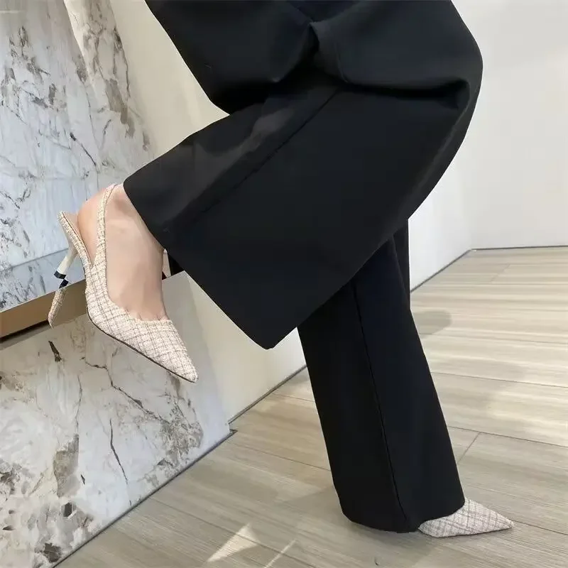 Fashion Brand Designed Knitted Platform Heels for Women, Pointed-Toe Party Shoes, Comfortable Large-Size Summer Stiletto Sandals