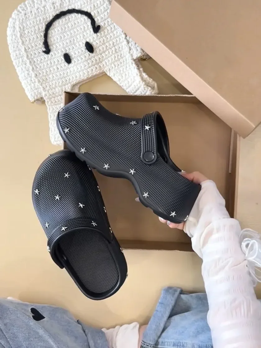 Summer New Casual Style Star Thick Bottom Baotou Slippers for Women Wearing Lazy Outerwear, One Step Stepping Cool Slippers