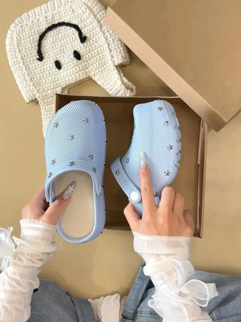 Summer New Casual Style Star Thick Bottom Baotou Slippers for Women Wearing Lazy Outerwear, One Step Stepping Cool Slippers