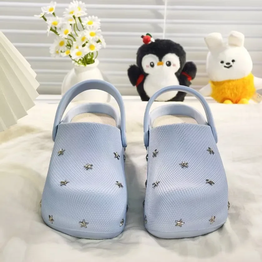 Summer New Casual Style Star Thick Bottom Baotou Slippers for Women Wearing Lazy Outerwear, One Step Stepping Cool Slippers