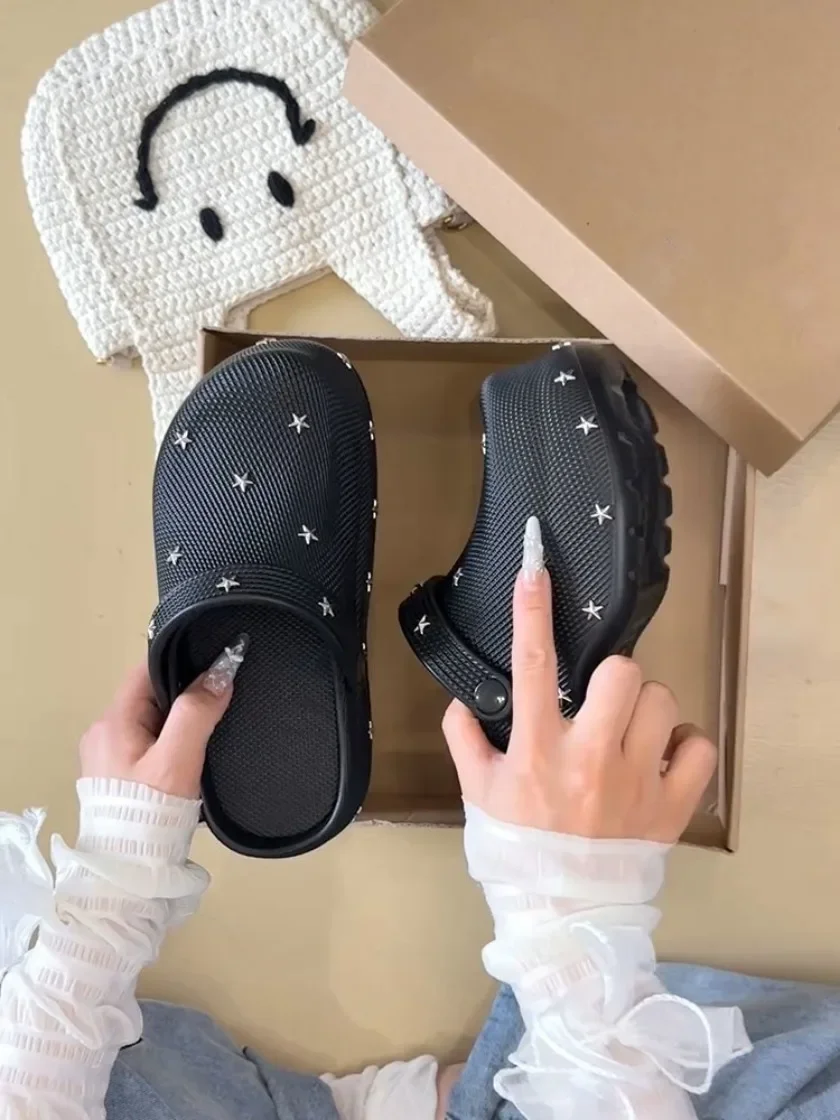 Summer New Casual Style Star Thick Bottom Baotou Slippers for Women Wearing Lazy Outerwear, One Step Stepping Cool Slippers