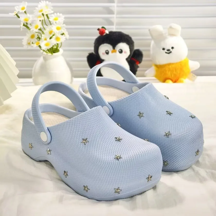 Summer New Casual Style Star Thick Bottom Baotou Slippers for Women Wearing Lazy Outerwear, One Step Stepping Cool Slippers