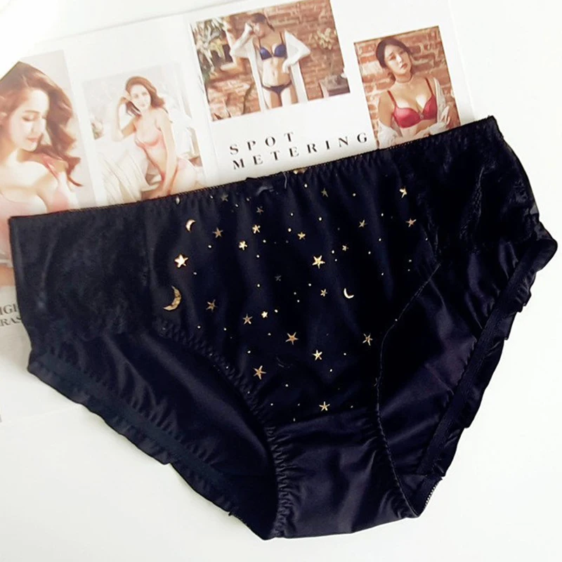3XL Large Size Retro Palace Style Milk Silk Panties for Women Cute Lovely Sweety Star Elasticity Breathable Underwear Breifs