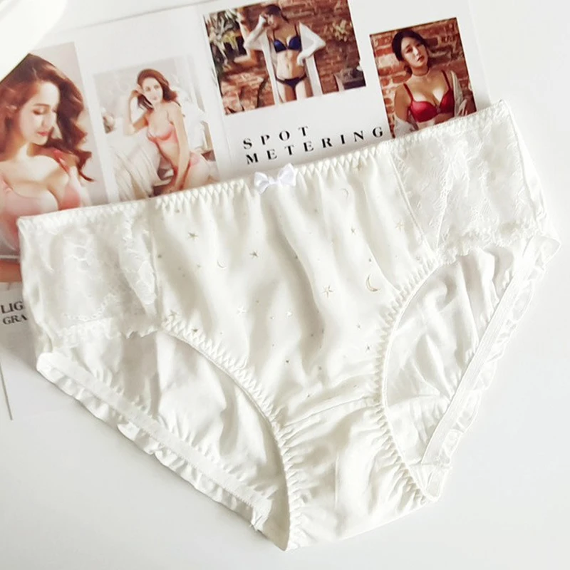 3XL Large Size Retro Palace Style Milk Silk Panties for Women Cute Lovely Sweety Star Elasticity Breathable Underwear Breifs