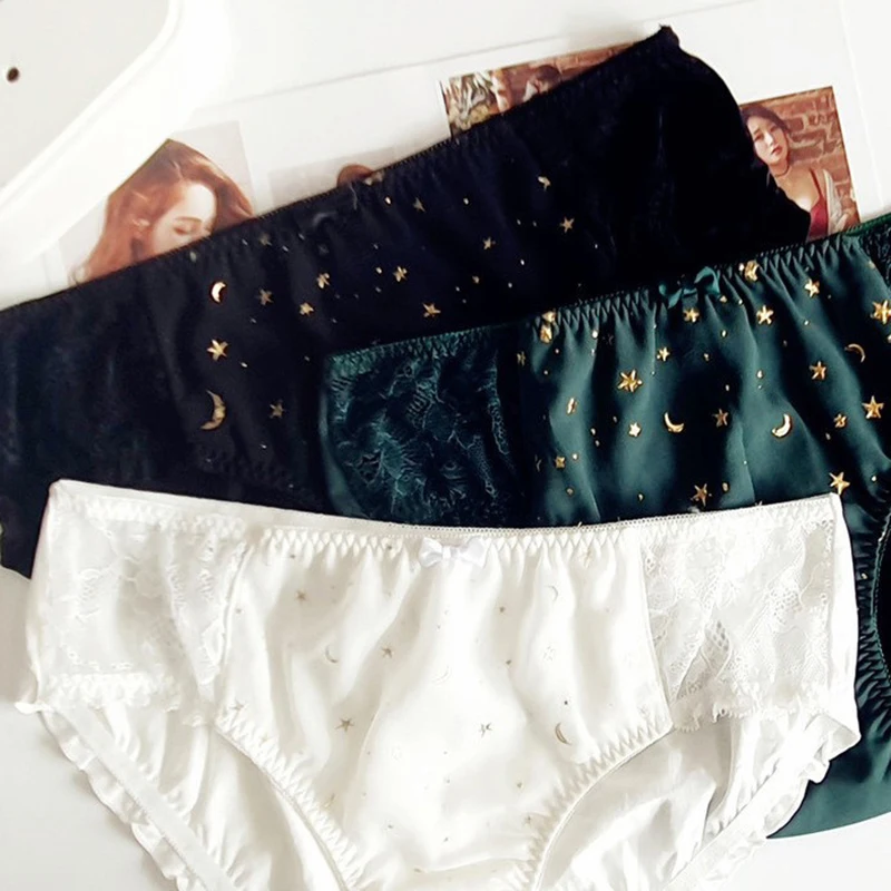3XL Large Size Retro Palace Style Milk Silk Panties for Women Cute Lovely Sweety Star Elasticity Breathable Underwear Breifs
