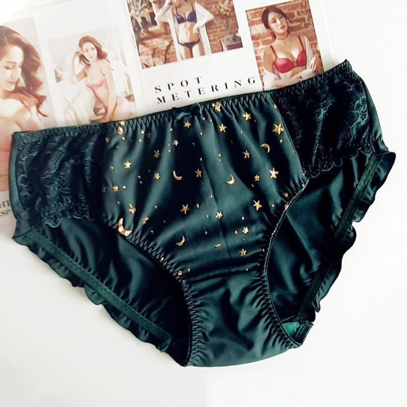 3XL Large Size Retro Palace Style Milk Silk Panties for Women Cute Lovely Sweety Star Elasticity Breathable Underwear Breifs