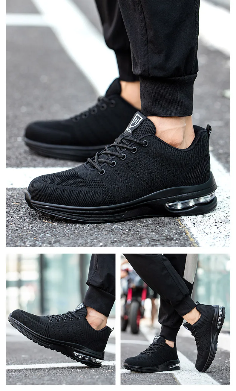 Steel Toe Work Shoes for Men Women Anti-Smash Anti-Puncture Blue Safety Shoes Breathable Lightweight Air Cushion Work Shoes