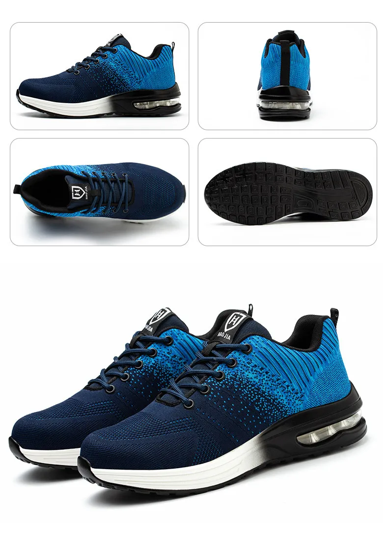 Steel Toe Work Shoes for Men Women Anti-Smash Anti-Puncture Blue Safety Shoes Breathable Lightweight Air Cushion Work Shoes