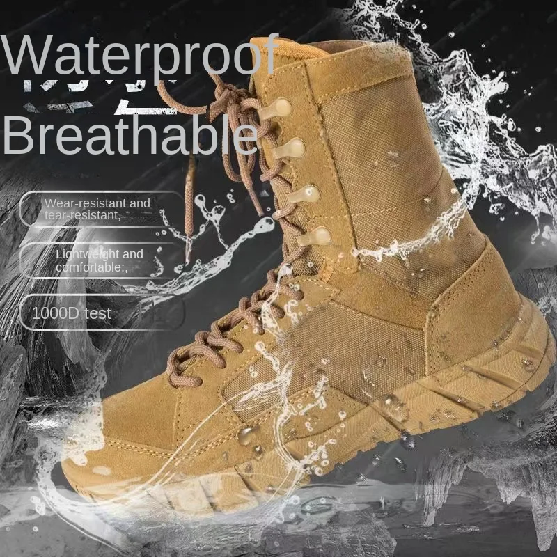 Man Lightweight Tactical Boots Combat Anti-Collision Training Lace Up Waterproof Outdoor Hiking Breathable Shoe