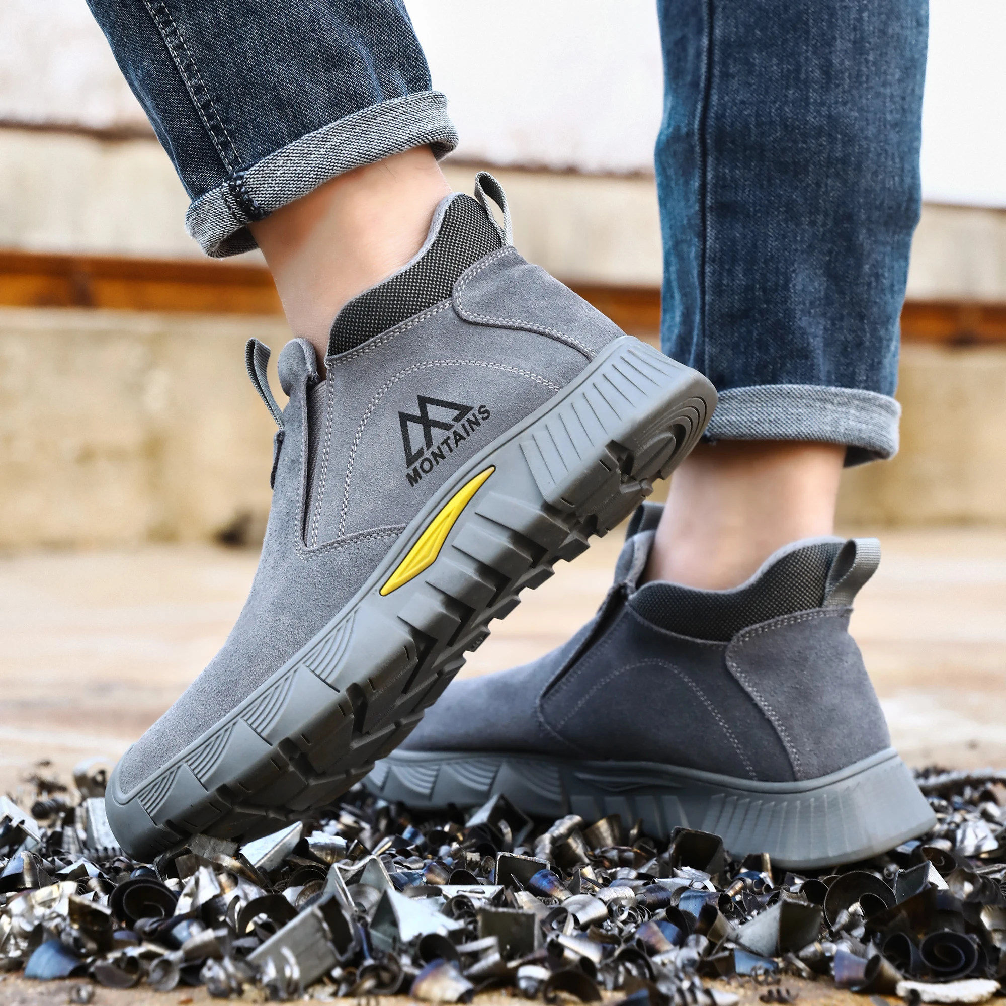 Rubber Sole Safety Work Boots For Men Shoes Steel Toe Safety Shoes Men Anti-Smash Puncture-Proof Indestructible Mining Boots