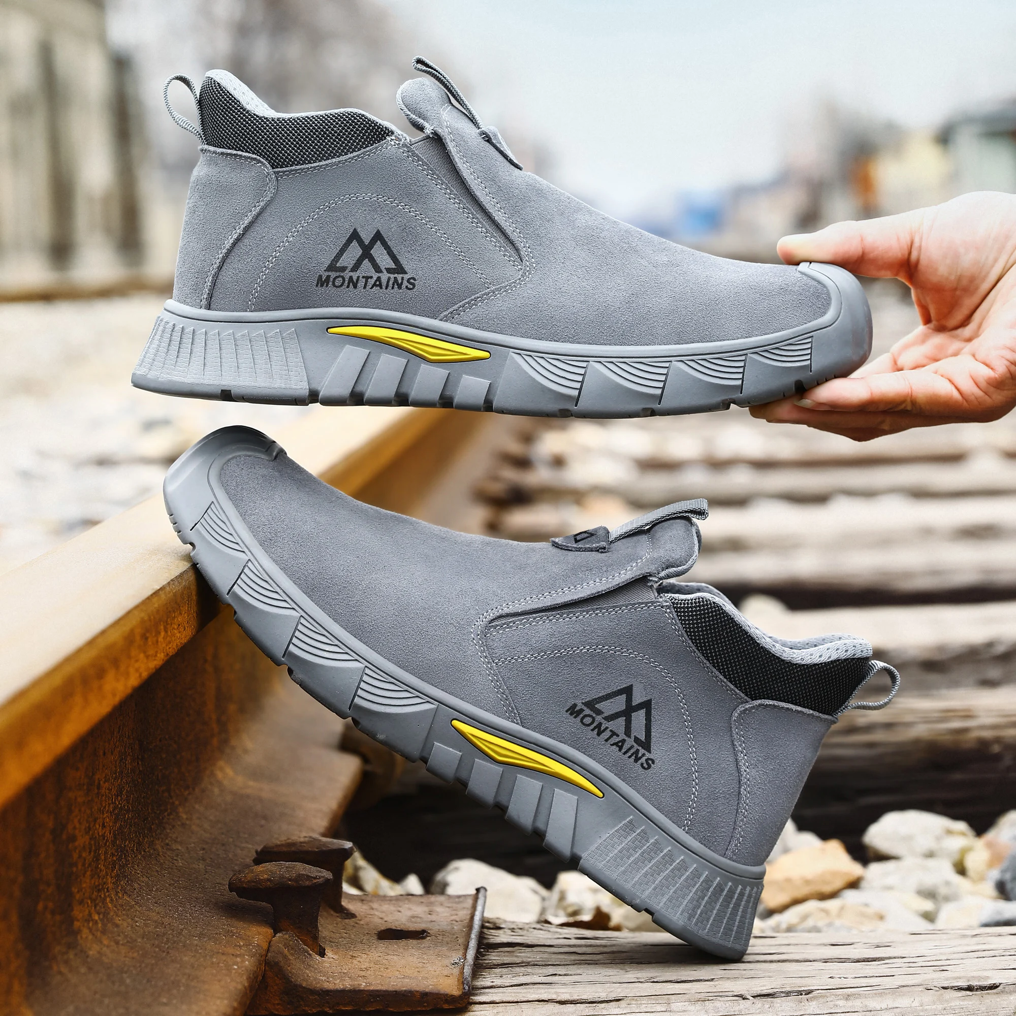 Rubber Sole Safety Work Boots For Men Shoes Steel Toe Safety Shoes Men Anti-Smash Puncture-Proof Indestructible Mining Boots