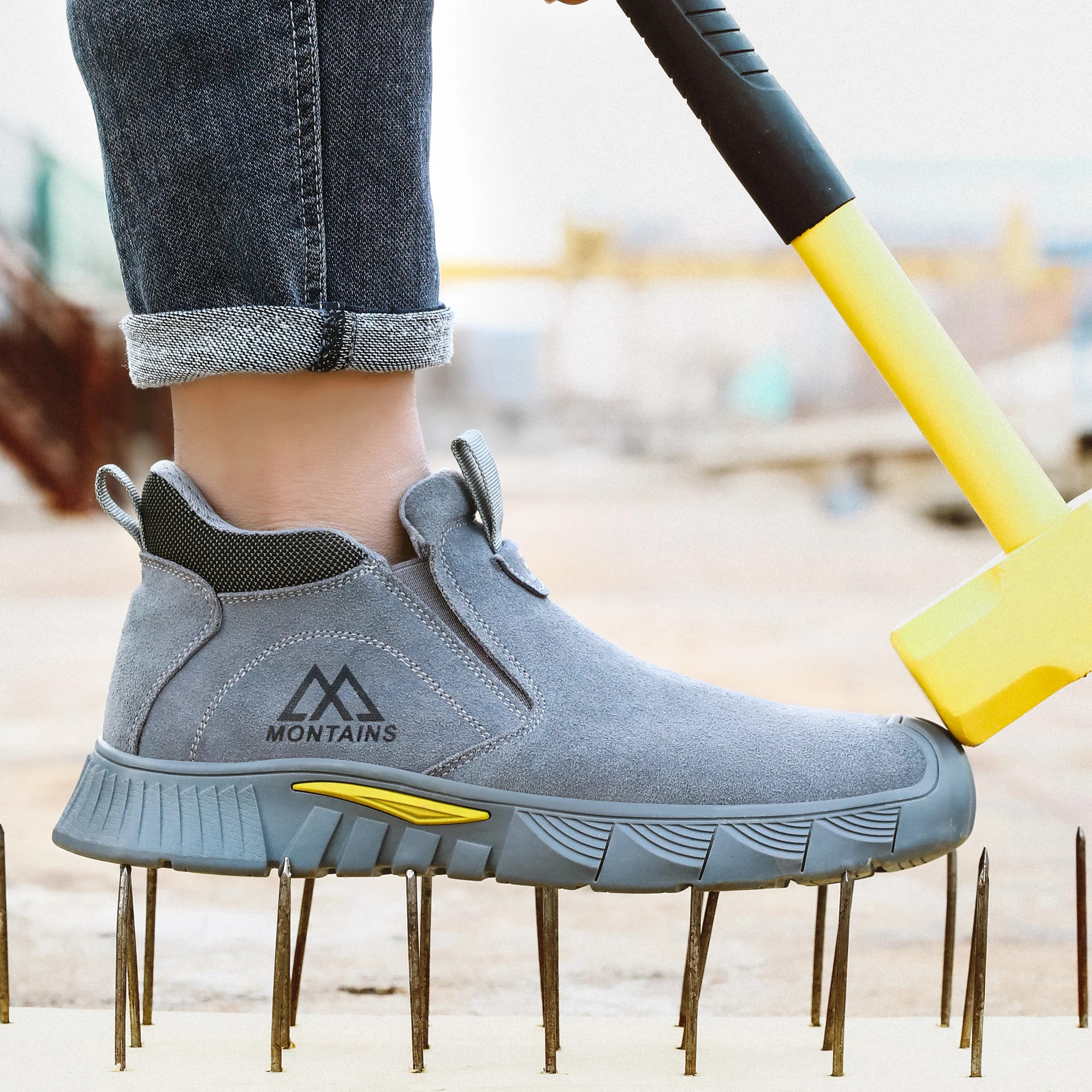 Rubber Sole Safety Work Boots For Men Shoes Steel Toe Safety Shoes Men Anti-Smash Puncture-Proof Indestructible Mining Boots