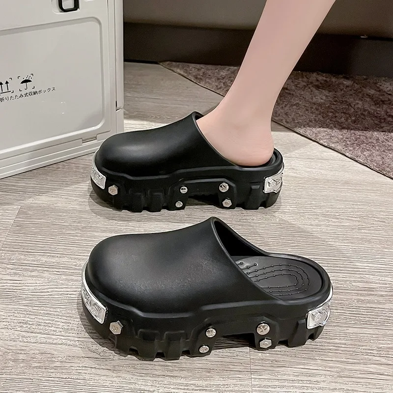Women's Sandals Fashion Platform Slippers Punk Style Rivet Women's Shoes Increase Height Thick Soled EVA Anti-slip Slipper Paris