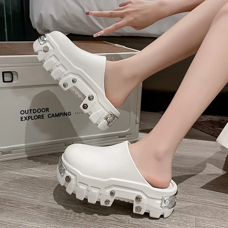 Women's Sandals Fashion Platform Slippers Punk Style Rivet Women's Shoes Increase Height Thick Soled EVA Anti-slip Slipper Paris
