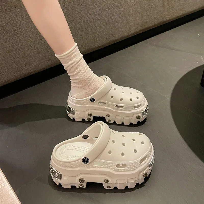 Women's Sandals Fashion Platform Slippers Punk Style Rivet Women's Shoes Increase Height Thick Soled EVA Anti-slip Slipper Paris