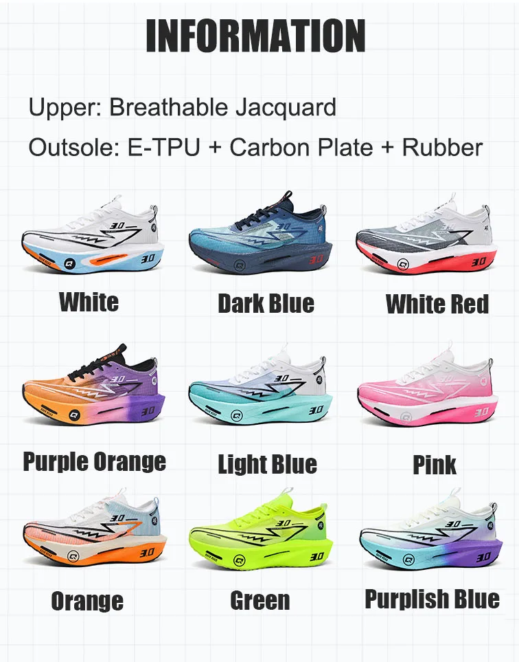 Men's Carbon Board Sneakers Anti-slip Cushioned Comfortable Racing Training Running Shoes Mesh Tennis Shoes Casual for Women