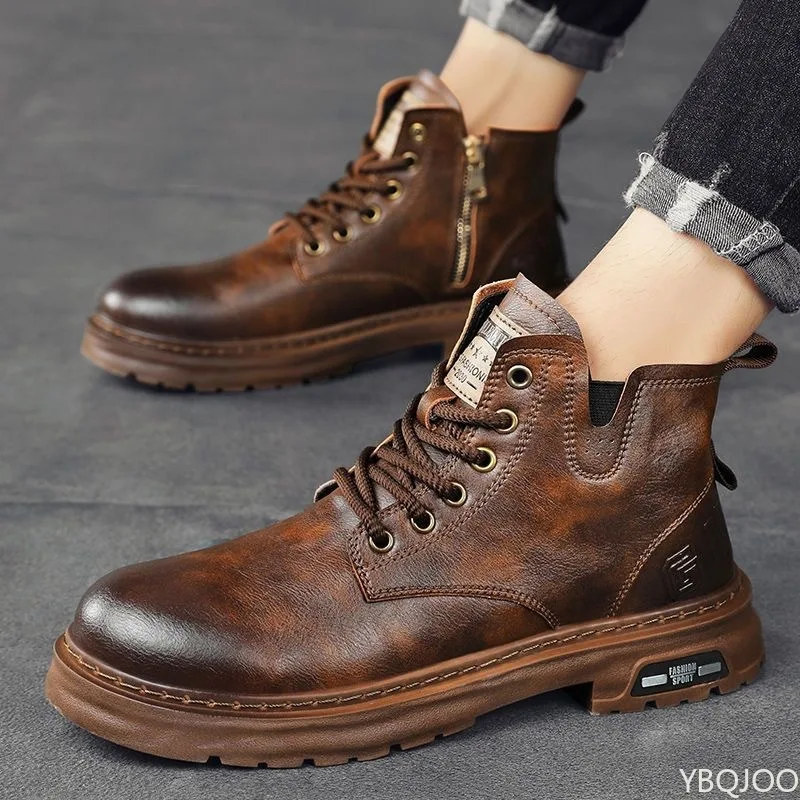 Autumn winner new retro comfortable high top shoes fashionable versatile casual warm short boots Elegant minimalist men shoes