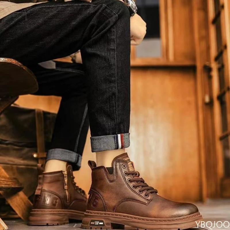 Autumn winner new retro comfortable high top shoes fashionable versatile casual warm short boots Elegant minimalist men shoes
