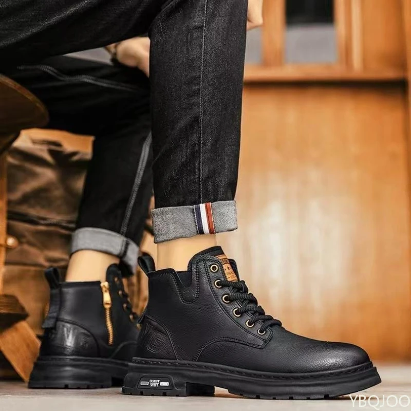 Autumn winner new retro comfortable high top shoes fashionable versatile casual warm short boots Elegant minimalist men shoes