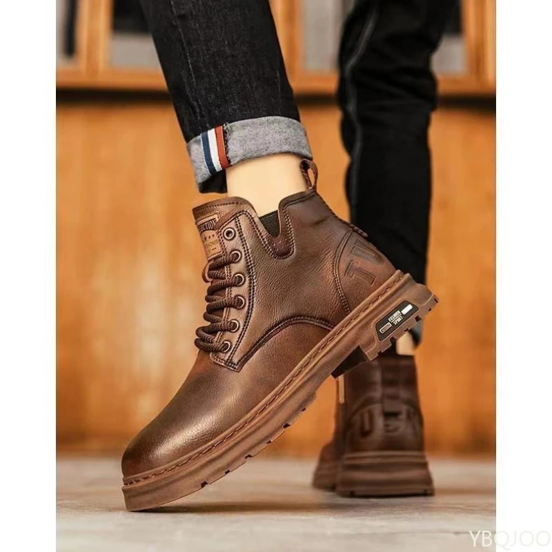 Autumn winner new retro comfortable high top shoes fashionable versatile casual warm short boots Elegant minimalist men shoes