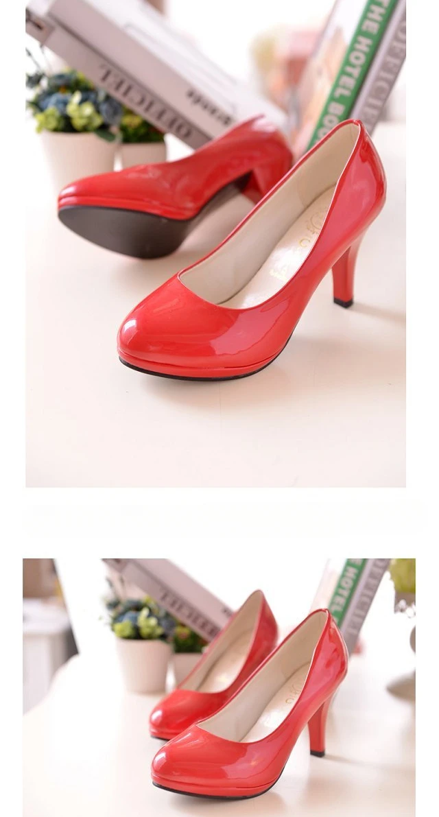 Women's New Fashion Shoes Ladies shallow mouth Leather shoes Elegant Round Toe High heels Female Wedding Party Pumps mujer