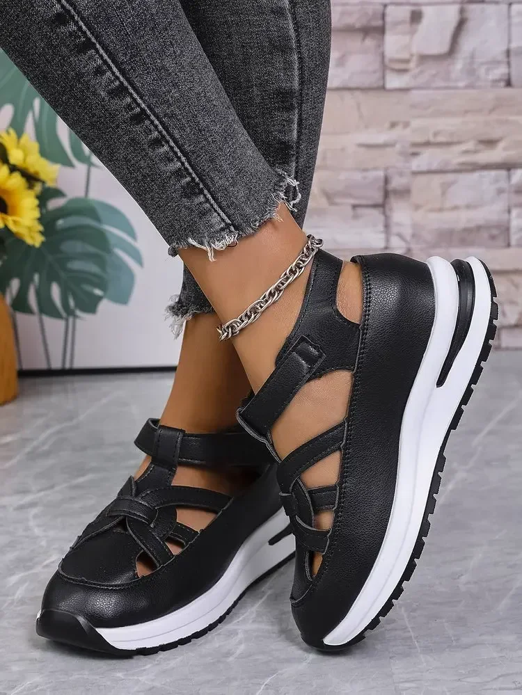 Casual Hollow out Flat Sandals Women's Summer New Style Thin Platform Thick Bottom Heightening Shoes Rubber Sole Ladies Sandals