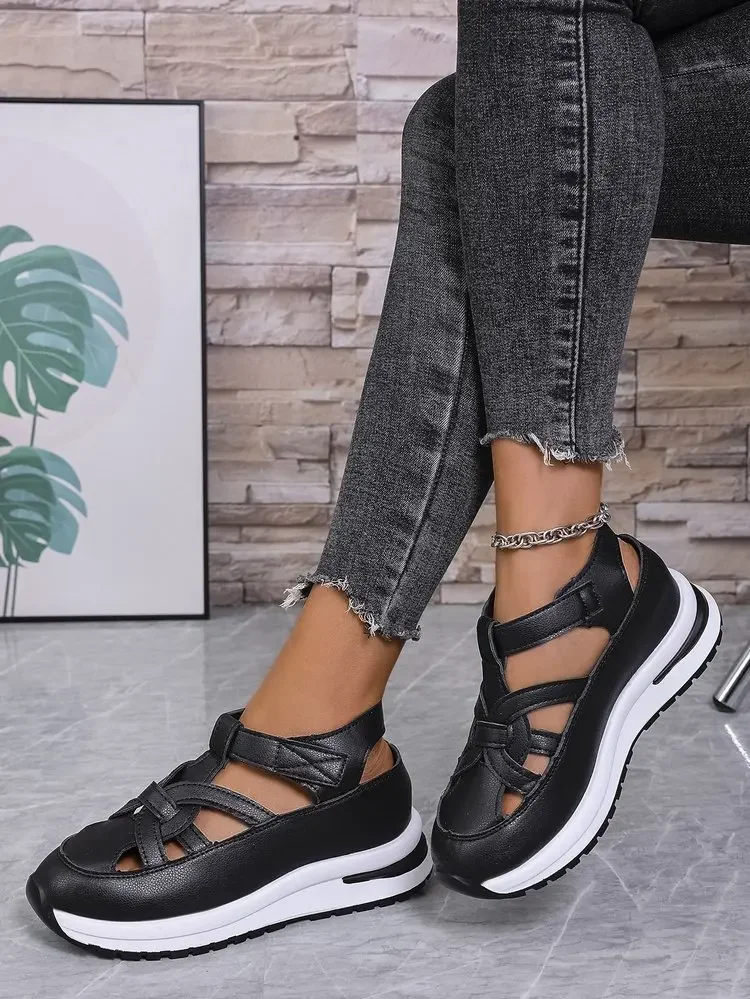 Casual Hollow out Flat Sandals Women's Summer New Style Thin Platform Thick Bottom Heightening Shoes Rubber Sole Ladies Sandals