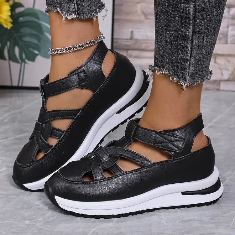 Casual Hollow out Flat Sandals Women's Summer New Style Thin Platform Thick Bottom Heightening Shoes Rubber Sole Ladies Sandals