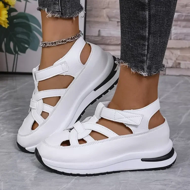 Casual Hollow out Flat Sandals Women's Summer New Style Thin Platform Thick Bottom Heightening Shoes Rubber Sole Ladies Sandals