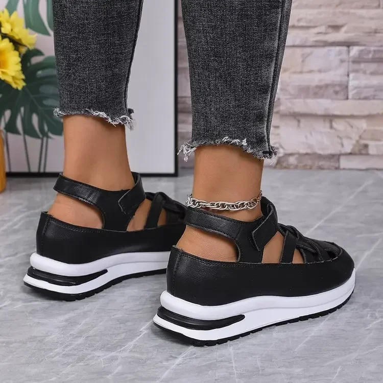 Casual Hollow out Flat Sandals Women's Summer New Style Thin Platform Thick Bottom Heightening Shoes Rubber Sole Ladies Sandals