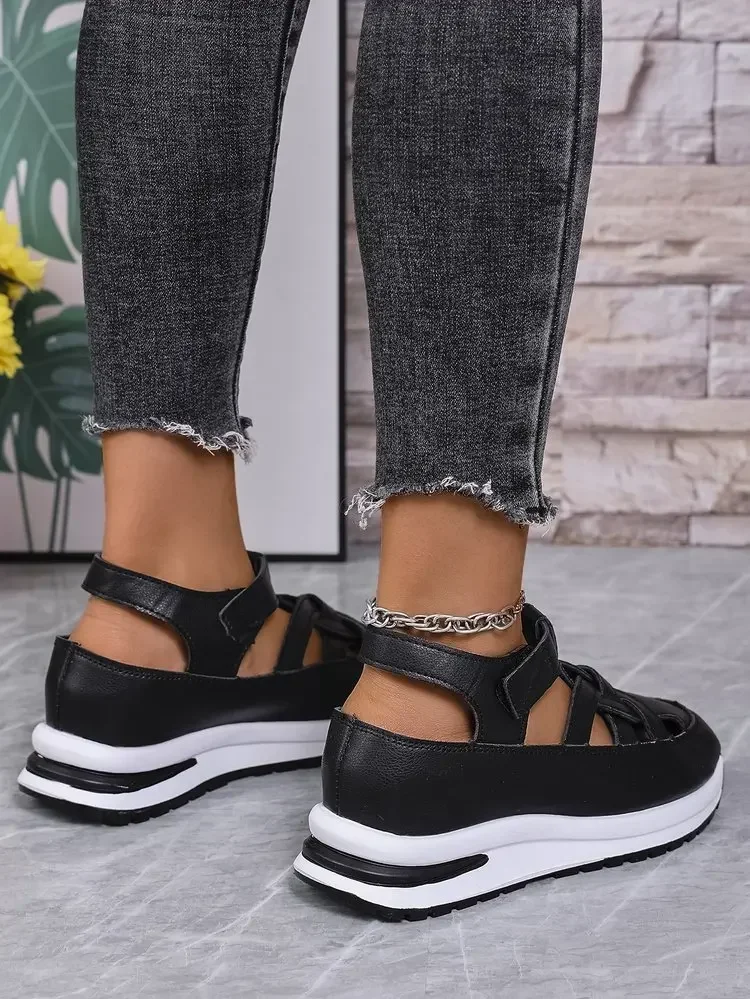 Casual Hollow out Flat Sandals Women's Summer New Style Thin Platform Thick Bottom Heightening Shoes Rubber Sole Ladies Sandals