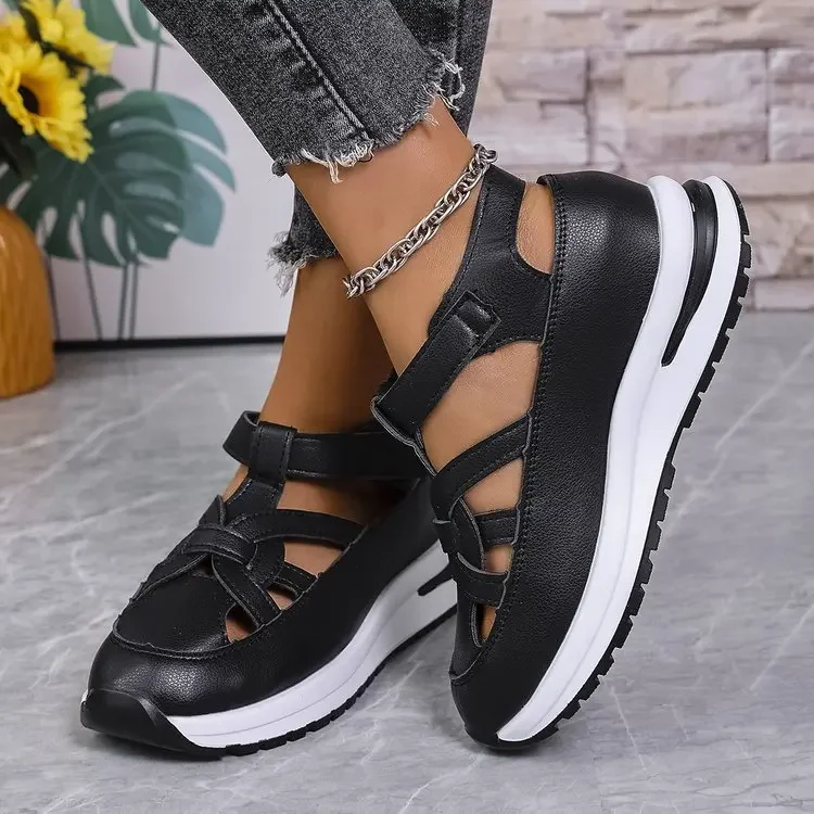 Casual Hollow out Flat Sandals Women's Summer New Style Thin Platform Thick Bottom Heightening Shoes Rubber Sole Ladies Sandals