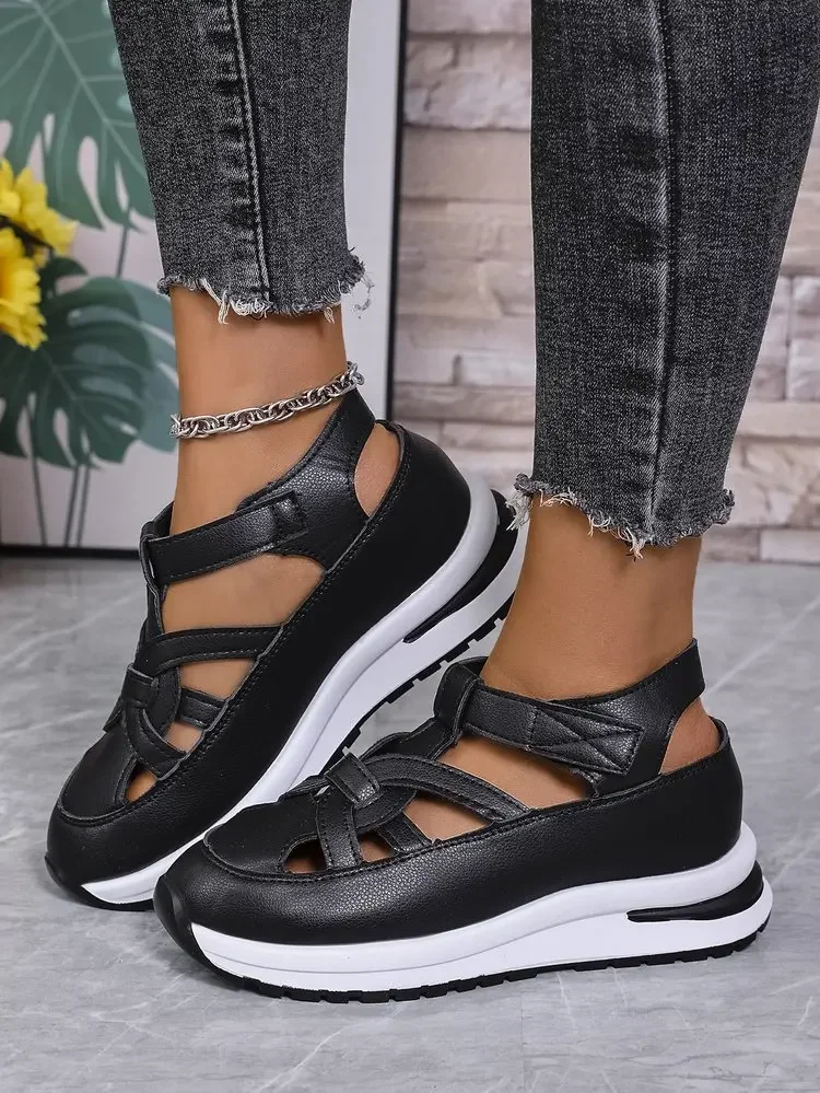 Casual Hollow out Flat Sandals Women's Summer New Style Thin Platform Thick Bottom Heightening Shoes Rubber Sole Ladies Sandals