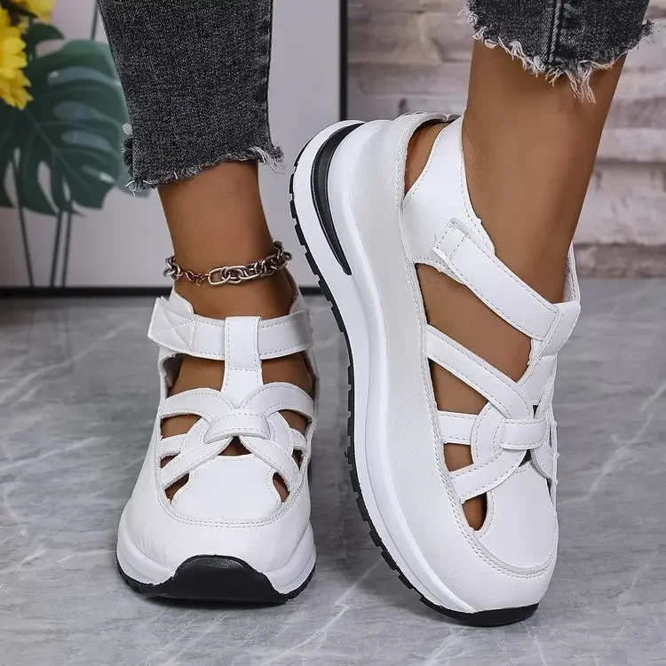 Casual Hollow out Flat Sandals Women's Summer New Style Thin Platform Thick Bottom Heightening Shoes Rubber Sole Ladies Sandals