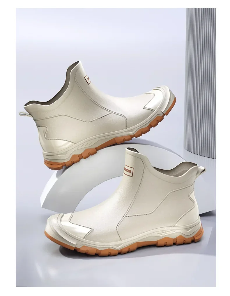 Men's Short Rain Boots Urban Water Boots Non-slip Wear-resistant Wading Boots Men's Trendy Lightweight Waterproof Rubber Shoes