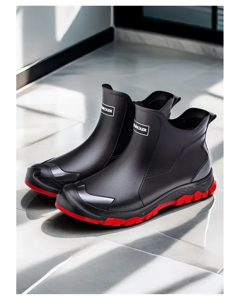 Men's Short Rain Boots Urban Water Boots Non-slip Wear-resistant Wading Boots Men's Trendy Lightweight Waterproof Rubber Shoes