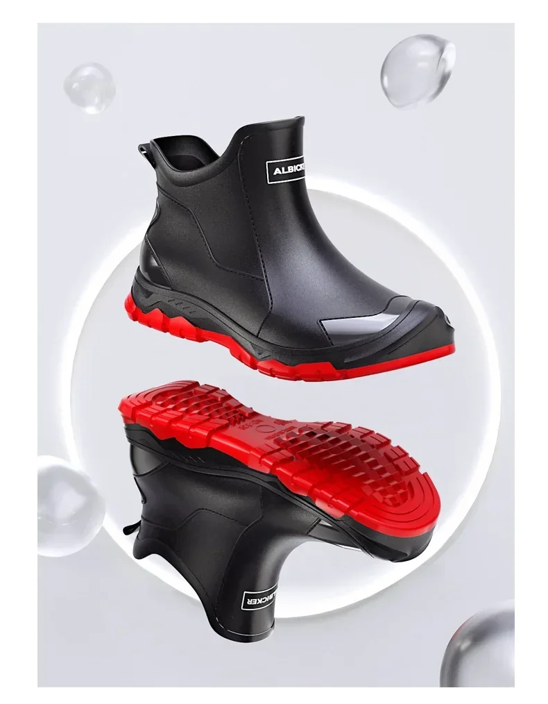 Men's Short Rain Boots Urban Water Boots Non-slip Wear-resistant Wading Boots Men's Trendy Lightweight Waterproof Rubber Shoes