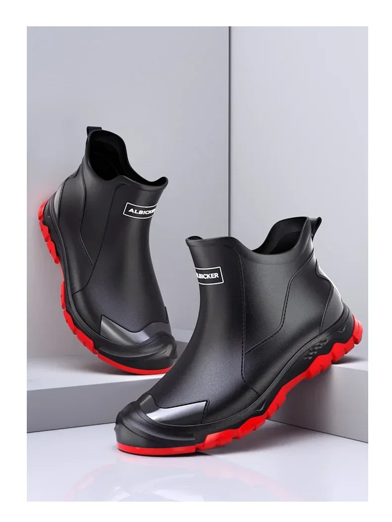 Men's Short Rain Boots Urban Water Boots Non-slip Wear-resistant Wading Boots Men's Trendy Lightweight Waterproof Rubber Shoes