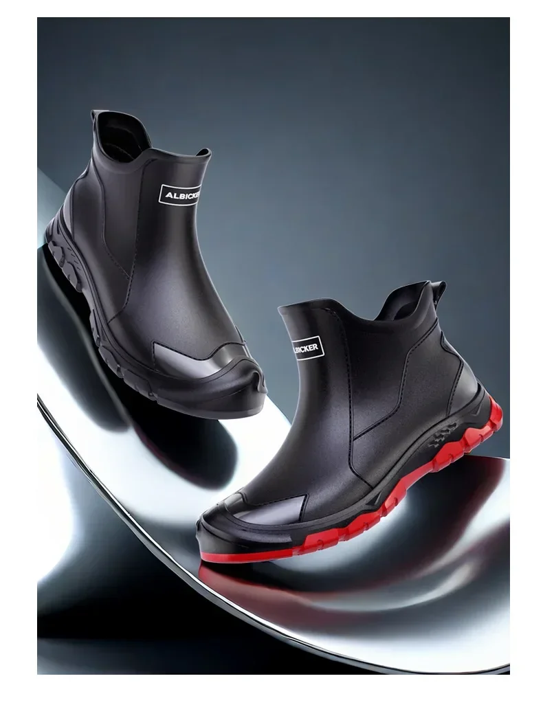 Men's Short Rain Boots Urban Water Boots Non-slip Wear-resistant Wading Boots Men's Trendy Lightweight Waterproof Rubber Shoes