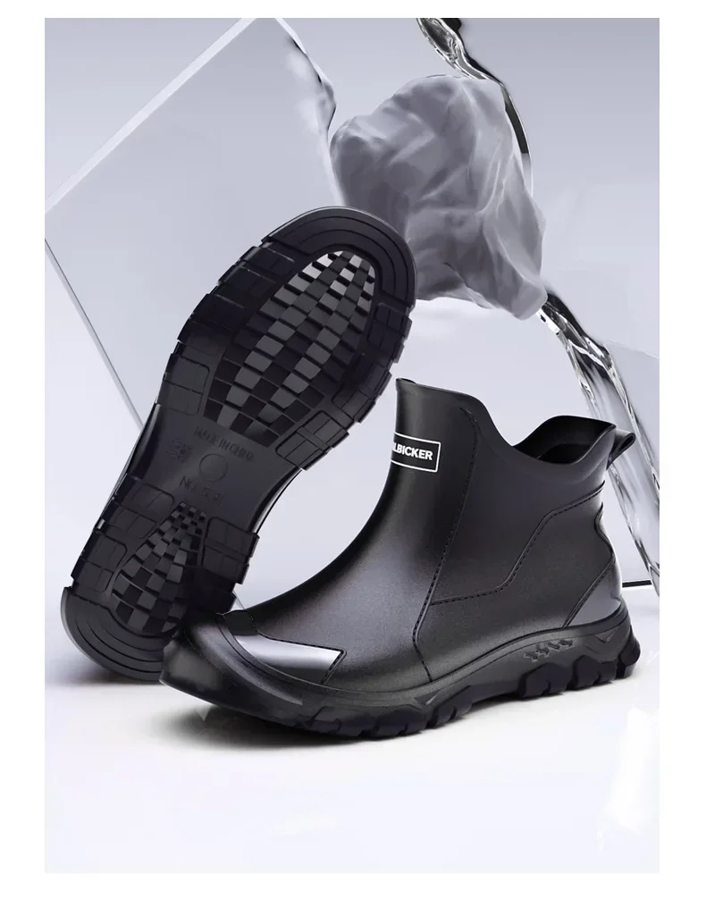 Men's Short Rain Boots Urban Water Boots Non-slip Wear-resistant Wading Boots Men's Trendy Lightweight Waterproof Rubber Shoes